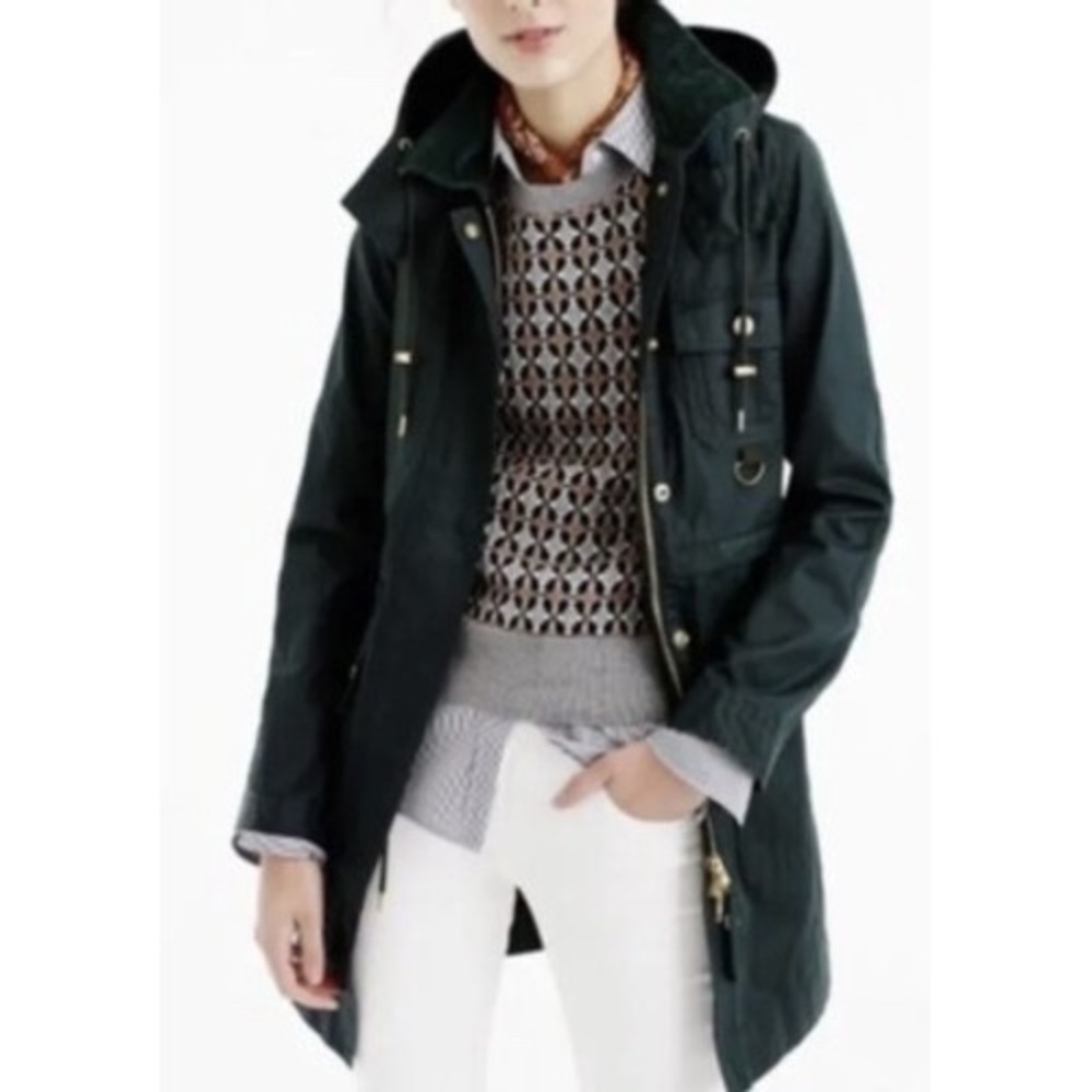 J.Crew The Downtown Wax Coated Field Jacket XS Utility Parka Barn Coat Green